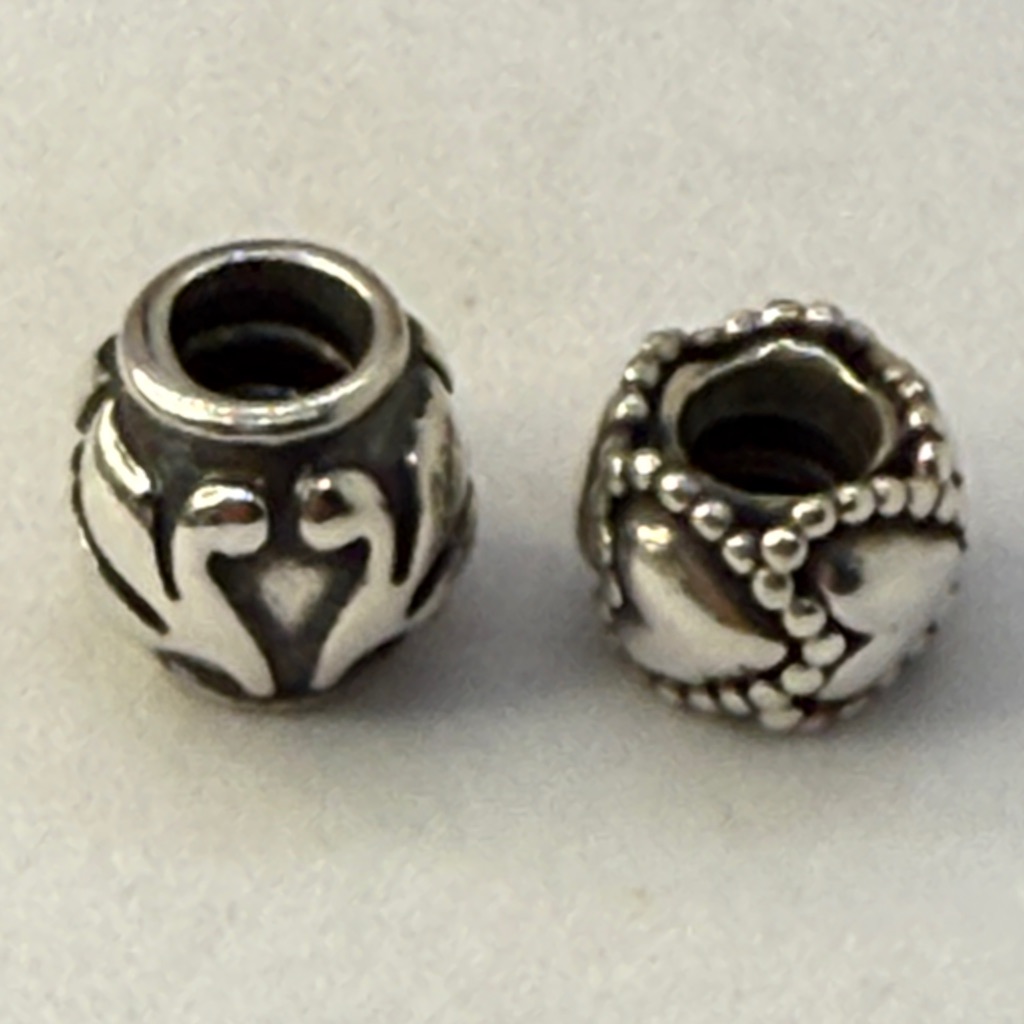 Set Of Two Sterling Silver Heart Charms Love & Beaded Heart Bundle